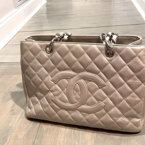 Chanel Caviar Leather Grand Shopping Tote Bag Champagne Authentic